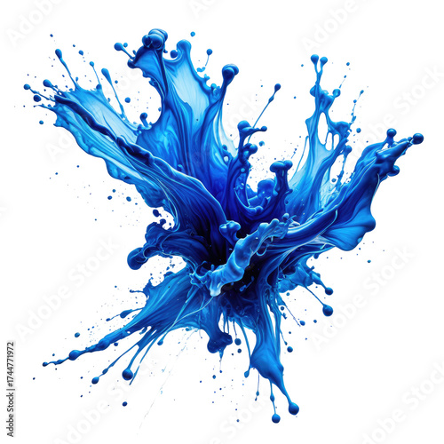 Blue liquid explosion, abstract flower against black background, detailed