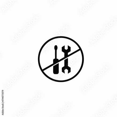 Tools not allowed. Carrying tools prohibition vector image. Tools restriction.Don’t disassemble, no tools flat glyphs design sign icon, black flat glyphs design vector, isolated on white background

