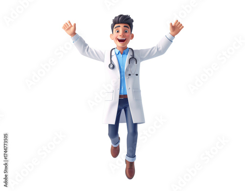 Happy 3D Male Doctor Character Jumping