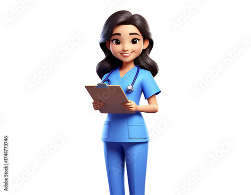3D Female Nurse Character Holding Clipboard Full Body