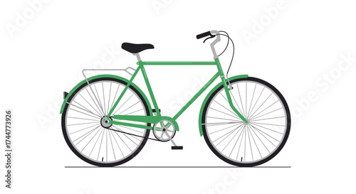 A classic green bicycle with fenders and a rear rack.