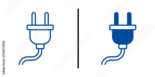 Electricity Plug Icons: Two stylized plug icons, one outlined and the other solid, separated by a stark vertical line, offer a clean, modern representation of electrical connectivity and power. 