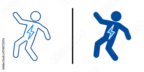 Electrical Safety: Two stylized human figures vividly demonstrate the stark contrast between a safe state and the potential dangers of electricity