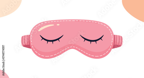 A pink sleep mask with closed eyes and eyelashes.