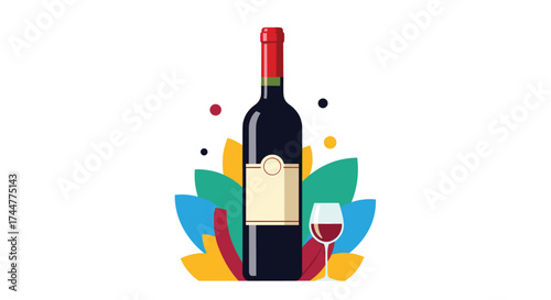 A rich red wine bottle stands proudly next to a stemmed glass filled with the same inviting beverage.