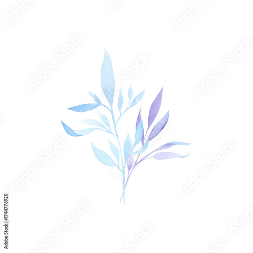 A bouquet of simple blue flowers. Winter, cool blue tones. Watercolor.