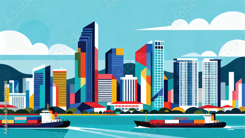 Illustration Of A Modern Skyline With Skyscrapers And The Panama Canal Vector Design Template