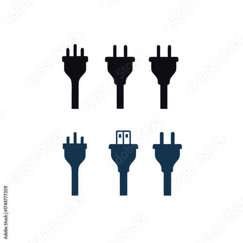electric plugs on white, vector. Silhouette.

