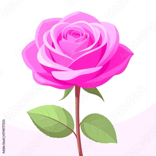 Vibrant pink rose, stylized illustration