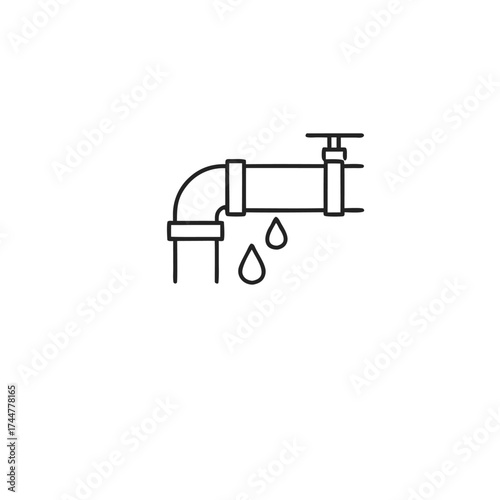 Leaked pipe. Damaged pipe. water flows from iron pipes. Water dripping as droplets from leakage. Fix pipe, Plumber icon flat vector illustration isolated on white background. Flat trendy icon

