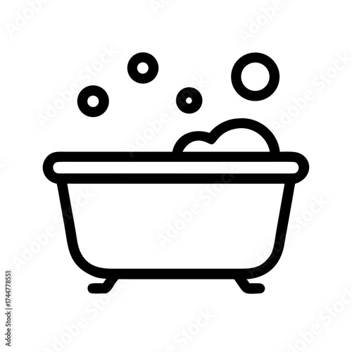 Black and white illustration of a bathtub with bubbles