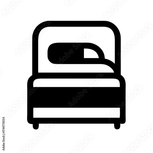 Black and white illustration of a bed with pillow