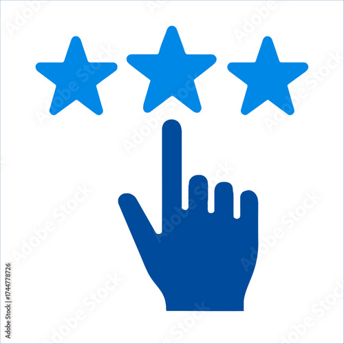 Digital Feedback Symbol: A digital representation features a hand selecting one of three stars, symbolizing ratings, reviews, and customer satisfaction.