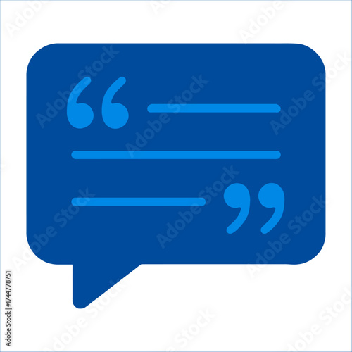 Fototapeta Blue Speech Bubble: A minimalist illustration of a blue speech bubble containing quotation marks, symbolizing dialogue, communication, and expression