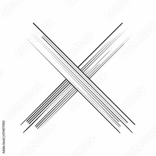 Abstract illustration of intersecting lines forming an X shape on a white background.