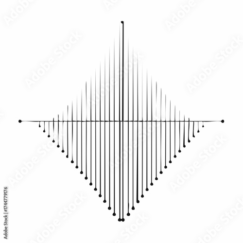 A symmetrical diagram with vertical lines of varying lengths emanating from a central point, forming a diamond shape.