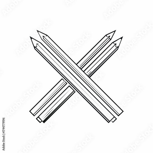 Four pencils are arranged in a crossed formation, creating an 
