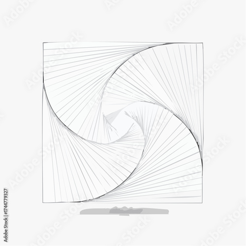 Abstract geometric design featuring a swirling pattern of lines within a square frame.