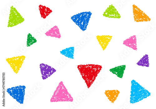 クレヨン素材　手描きのランダムな三角形の背景