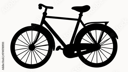 Silhouette of a classic bicycle with wheels, handlebars, seat, and frame on a white background image