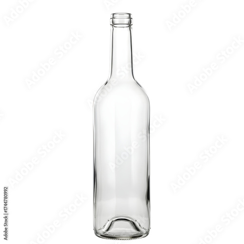 Empty clear glass bottle ready for product branding, beverage packaging, and alcohol mockup design. isolated PNG with Transparent Background