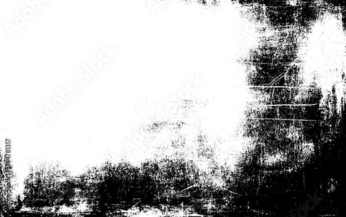 Grunge black and white seamless pattern. Monochrome abstract texture. Background of cracks, scuffs, chips, stains, ink spots, lines. Dark design background surface. Gray printing element. 