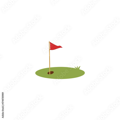golf red flag.Flat vector illustration. Sport concept. Goal achievement sign. icons of golf course with flag. Golf logo, golf club. Holidays and hobby, recreation. Vector illustration.

