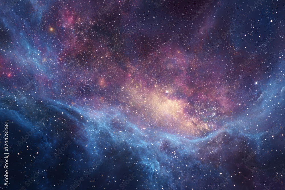 Fototapeta premium Explore the infinite beauty of a vibrant galaxy filled with swirling colors, stars, and cosmic dust in a stunning cosmic landscape