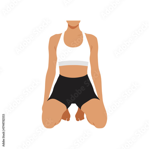 Woman in sportswear kneeling, isolated on white background