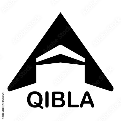 Qibla arrow with mosque niche icon, guiding prayer direction toward Mecca in Arab spaces, apps, and signage for Islamic worship and clarity.