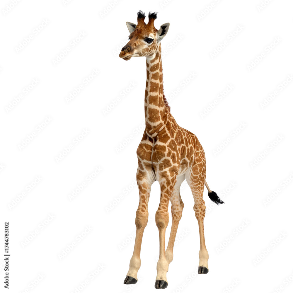 Fototapeta premium Baby giraffe, on transparent background, cutout