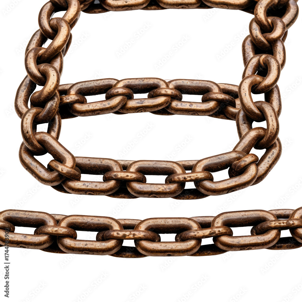 Fototapeta premium Thick, rusty metal chain links forming a rectangular shape on black