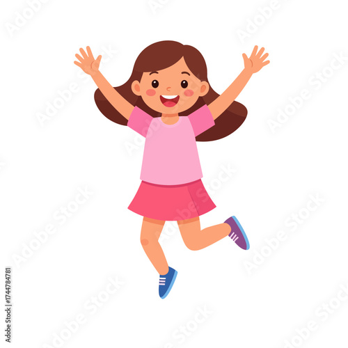 Joyful Girl Jumping with Arms Raised in Celebration 1.