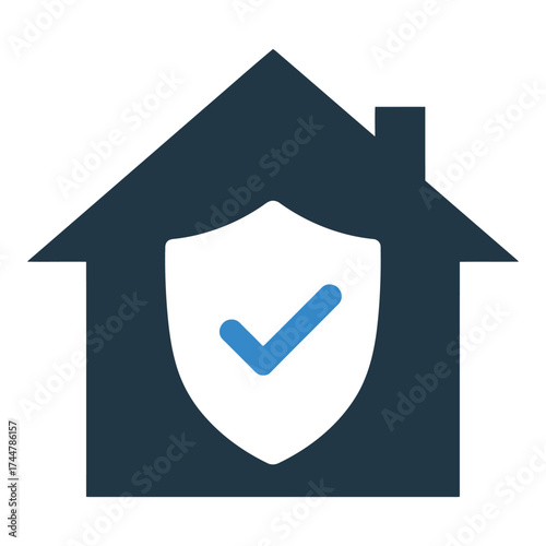 Vector art of house icon with shield and checkmark symbolizing home security and safety