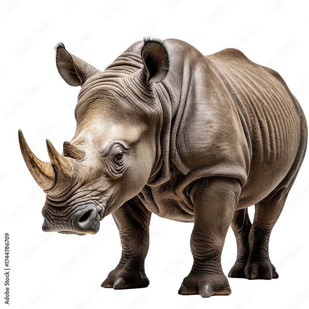 Fototapeta premium Rhinoceros portrait. Strong, with visible wrinkles and textured skin