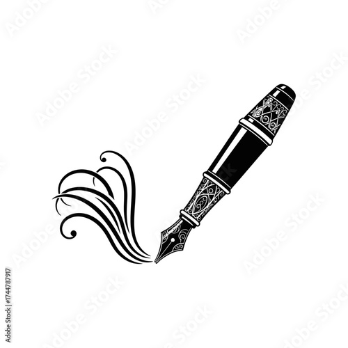 Elegant Fountain Pen with Ornate Swirls.