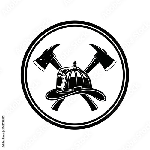 Firefighter Helmet and Crossed Axes Emblem.