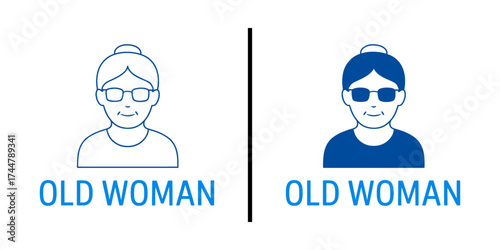 Old Woman Portrait:  Illustration of a simple,  stylized old woman's portrait, separated in the image.
