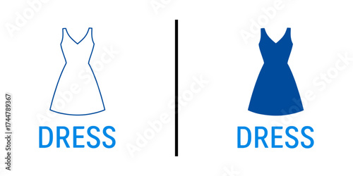 Dress Design Comparison: An artistic visual representation of a stylish dress, presented in both a refined outline and a solid rendition, inviting contemplation of design elements.