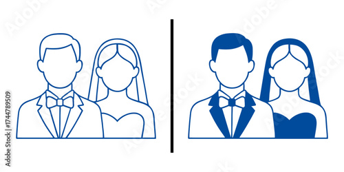Wedding Illustration: A stylish wedding illustration showcasing two different wedding styles, featuring elegant attire and symbolic of union and togetherness.