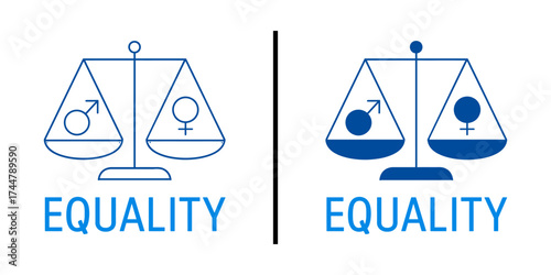 Gender Equality Symbol: A visual representation of gender equality, featuring balanced scales with the male and female gender symbols, highlighting fairness, justice, and equal rights.
