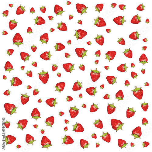 This is a seamless pattern featuring a random, dense arrangement of strawberries set