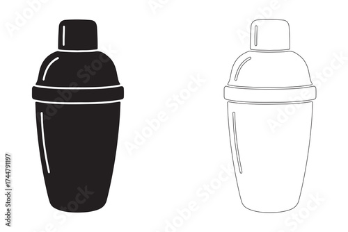 Cocktail Shaker Silhouette Duo Black and White Line Art for Barware and Drink Preparation Concepts