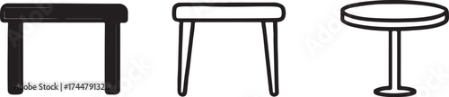 Three different types of table illustrations showcasing simple furniture design with a modern and minimalist aesthetic for interior decor and design