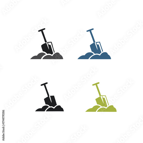 Digging with garden shovel vector. Hand garden shovel in ground isolated on white background. gardening work tool equipment icon.flat design of construction spade work tool. Shovel Icon, Garden Shovel