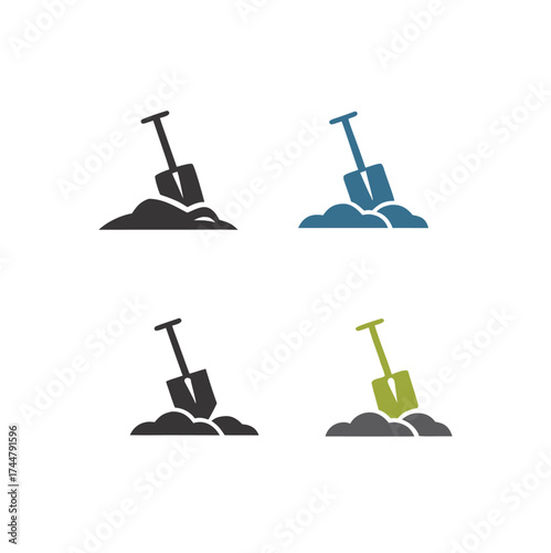 Digging with garden shovel vector. Hand garden shovel in ground isolated on white background. gardening work tool equipment icon.flat design of construction spade work tool. Shovel Icon, Garden Shovel