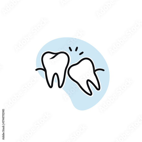 Wisdom tooth. The tooth is growing at an angle, under the surface, linear icon. Malocclusion. Wisdom tooth problem. Contour symbol. Vector isolated outline drawing.

