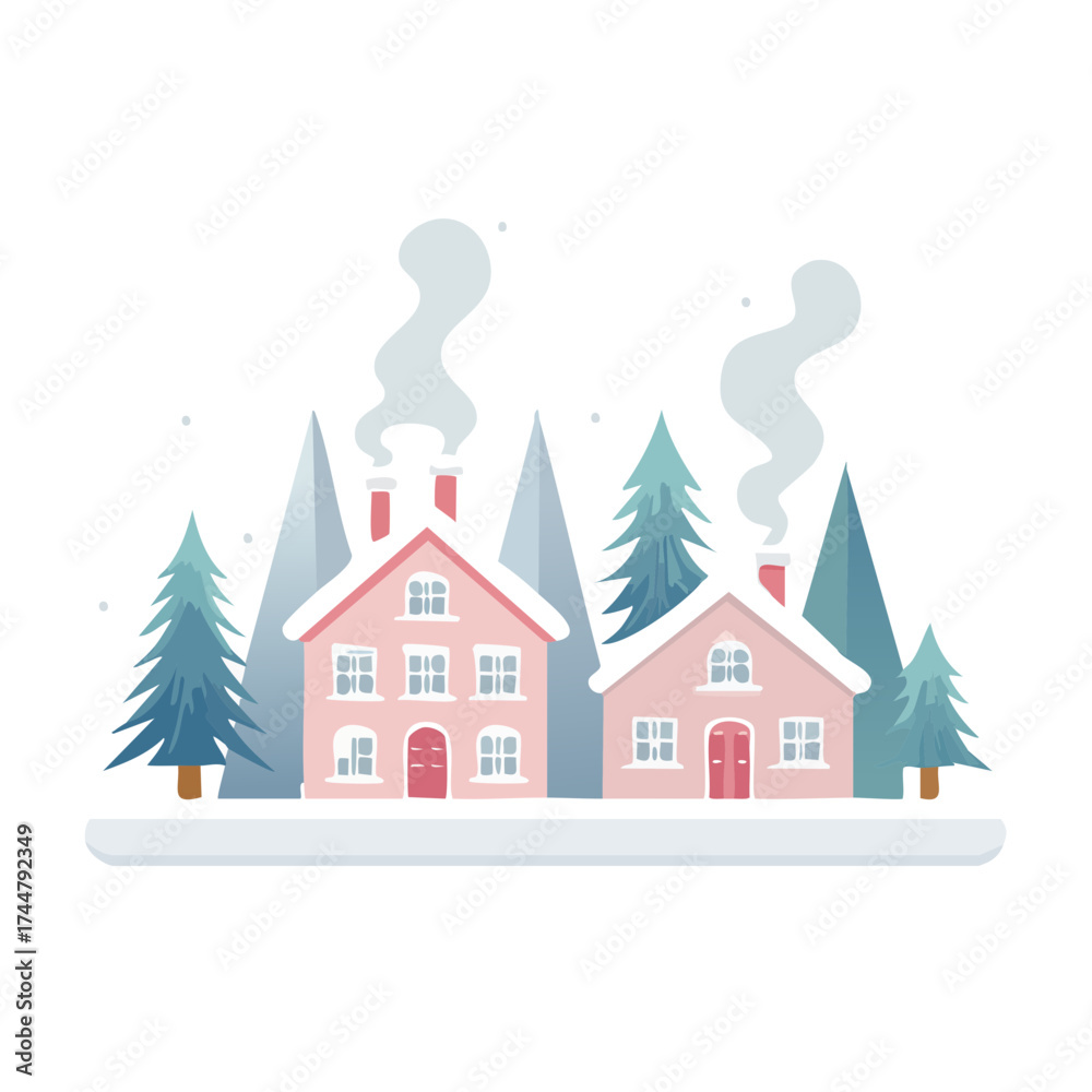 Obraz premium Charming winter village scene evokes holiday warmth, perfect for seasonal greetings and marketing