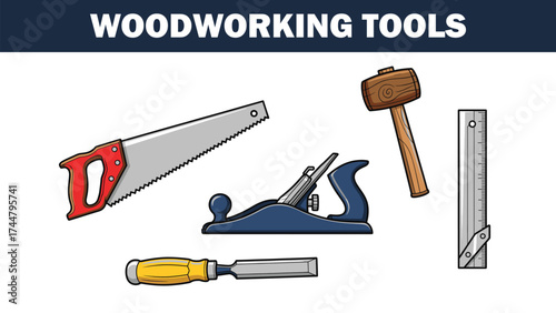 Illustration showing various carpentry and handwork tools bundle design