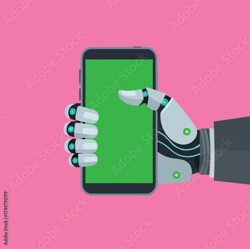 Robotic Hand Holding a Smartphone with a Green Screen for Customization